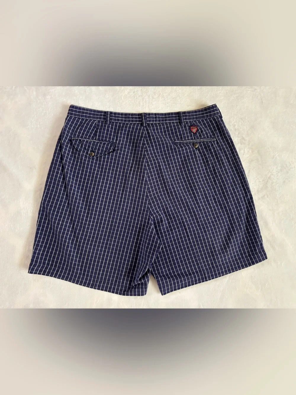 Polo by Ralph Lauren Navy Windowpane Plaid Golf Flat-Front Men’s Shorts Size 38